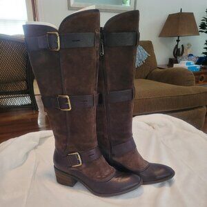 Women's Donald Pliner Dax Brown Suede and Leather Tall Riding Boot Size 11
